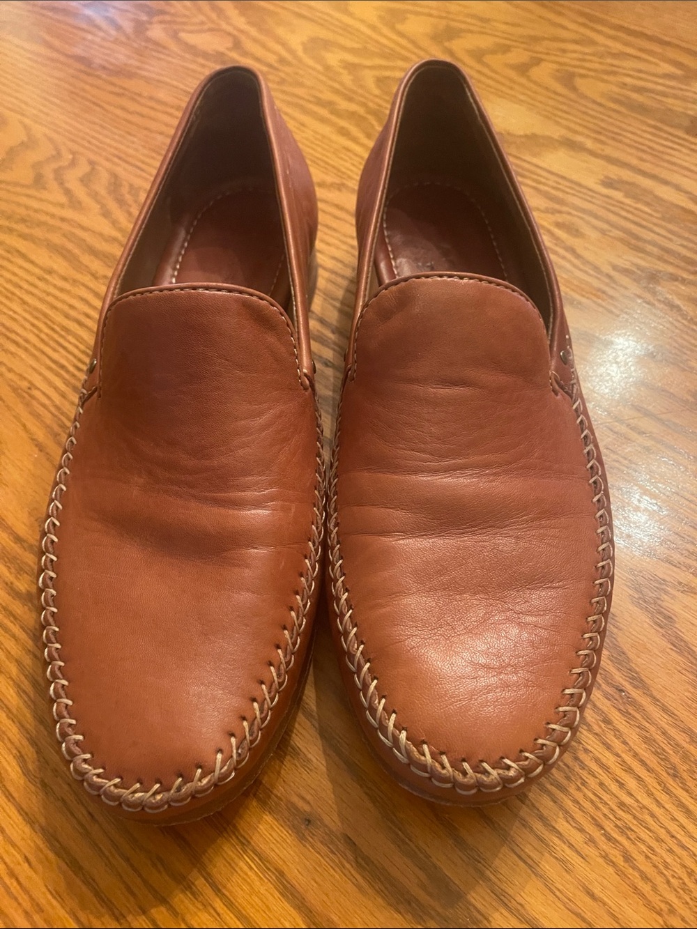 Men's Tan Leather Slip-On Loafers with Contrast Stitch